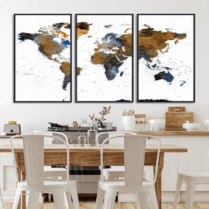Colorful Watercolor World Map Canvas Wall Art – Framed