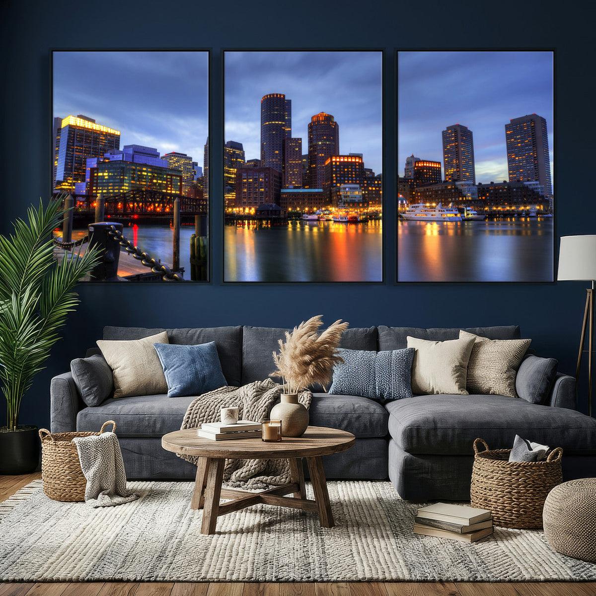 Boston Wall Art Canvas Print, Boston City Downtown Night