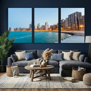 Chicago Wall Art Canvas Print, Chicago City Downtown Night
