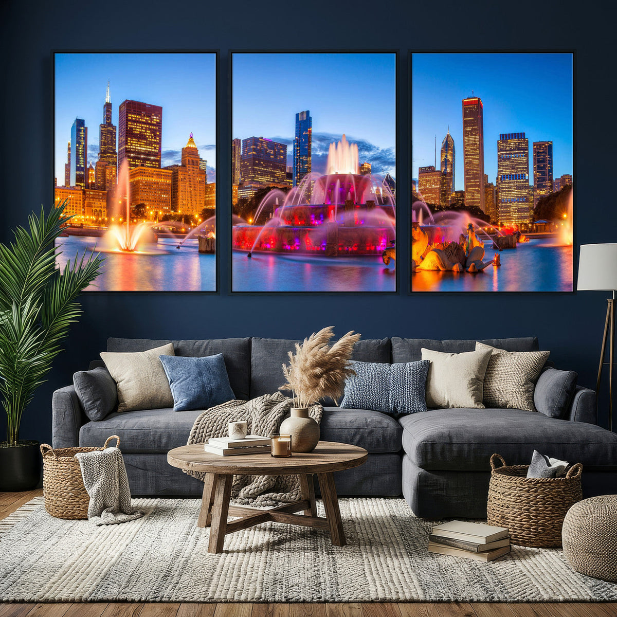 Chicago Wall Art Canvas Print, Chicago City Downtown Night