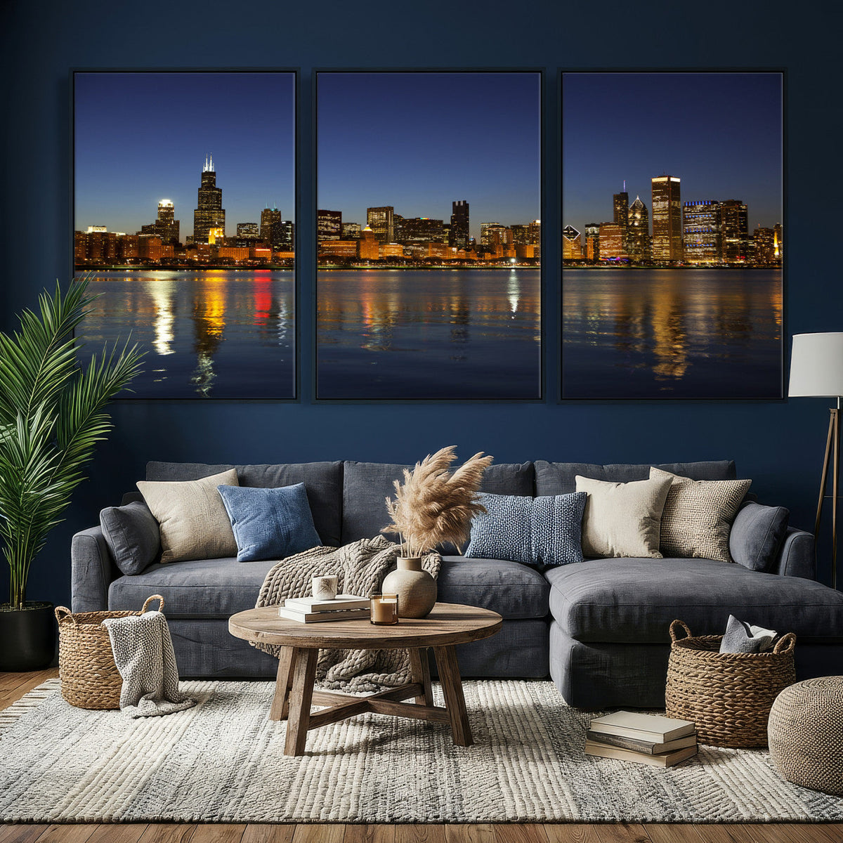Chicago Wall Art Canvas Print - Chicago City Downtown Night