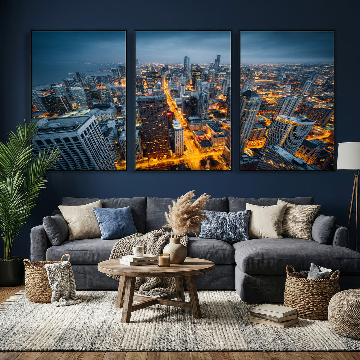Chicago Wall Art Canvas Print - Chicago City Downtown Night