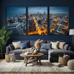 Chicago Wall Art Canvas Print - Chicago City Downtown Night