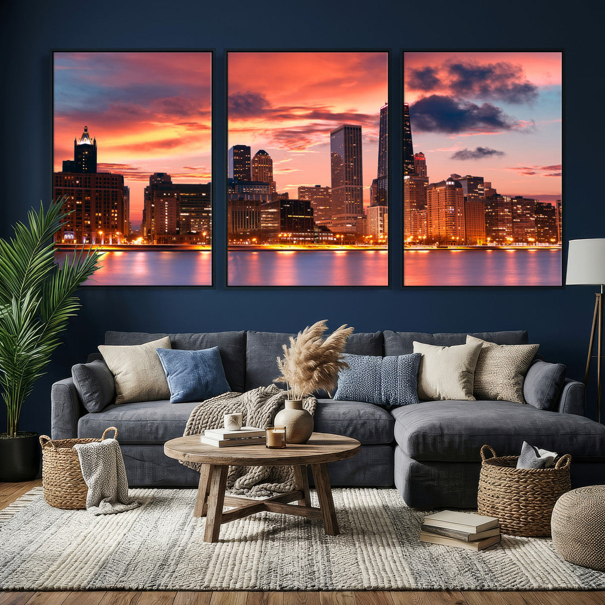 Chicago Wall Art Canvas Print - Chicago City Downtown Night