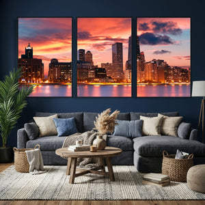 Chicago Wall Art Canvas Print - Chicago City Downtown Night