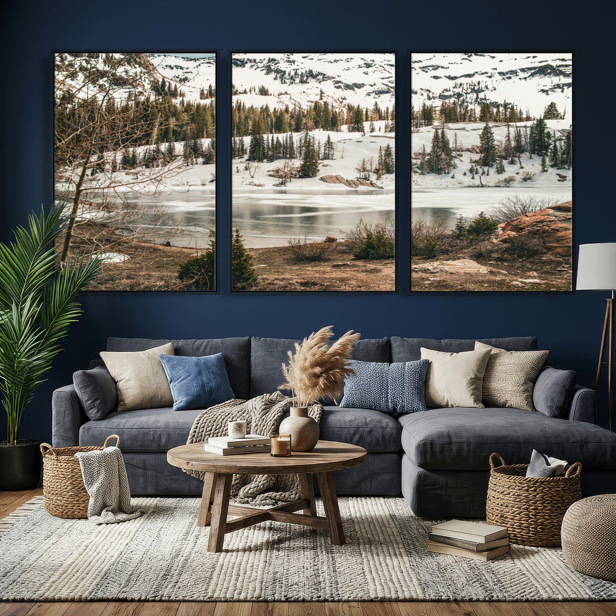 Snowy Mountain Landscape Wall Art Canvas Print, Alpine Pine