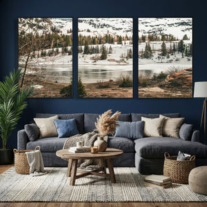 Snowy Mountain Landscape Wall Art Canvas Print, Alpine Pine
