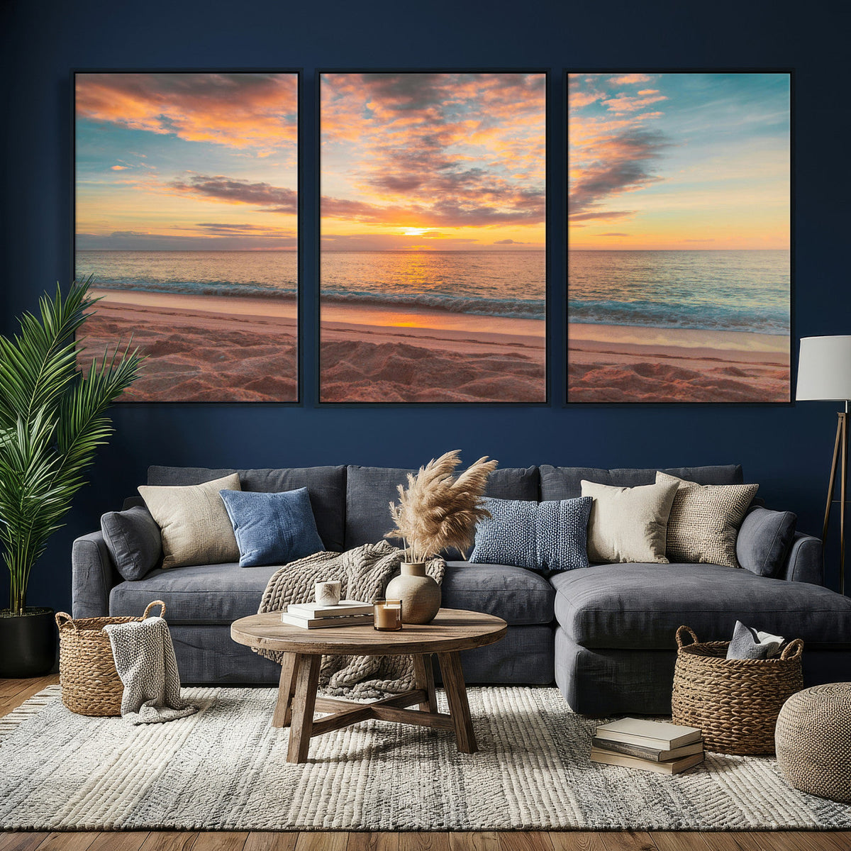 Sunset Beach Wall Art Canvas Print – Soft Coastal