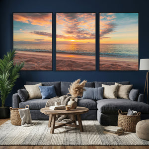 Sunset Beach Wall Art Canvas Print – Soft Coastal