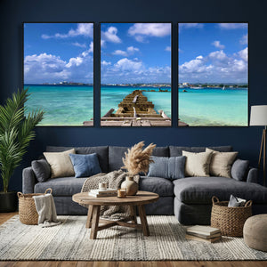 Caribbean Ocean Pier Seascape Wall Art Canvas Print,