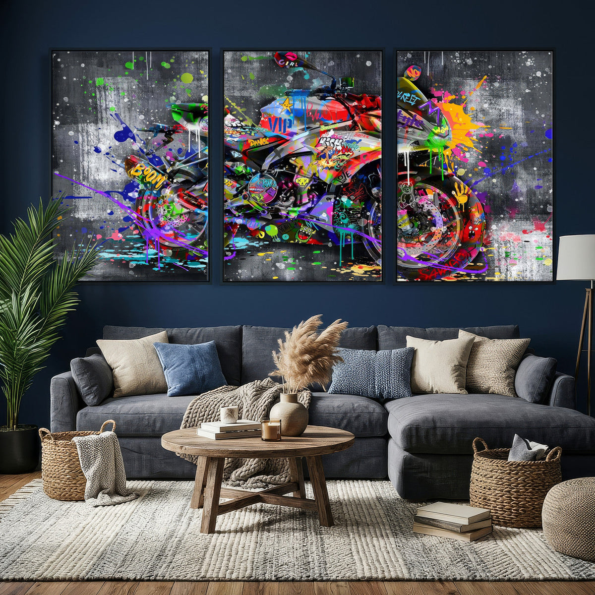 Graffiti Motorcycle Wall Art Canvas Print, Urban Street Art