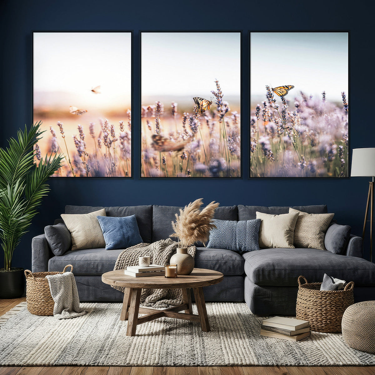 Lavender Field Wall Art Canvas Print, Butterfly Floral