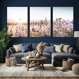 Lavender Field Wall Art Canvas Print, Butterfly Floral