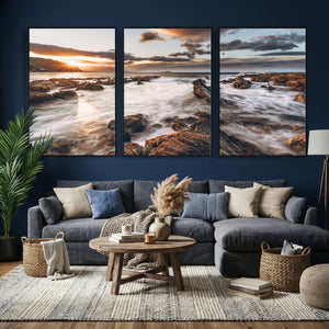 Rocky Coast Ocean Sunset Wall Art Canvas Print, Dramatic