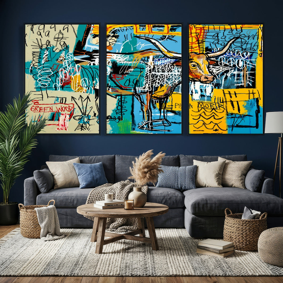 Basquiat Style Bird Bull Graffiti Wall Art Canvas Print,