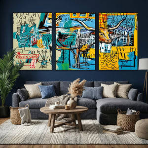 Basquiat Style Bird Bull Graffiti Wall Art Canvas Print,