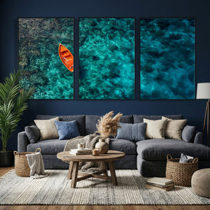 Turquoise Ocean Boat Wall Art Canvas Print