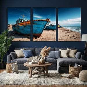 Coastal Fishing Boats Wall Art Canvas Print, Sunset Beach