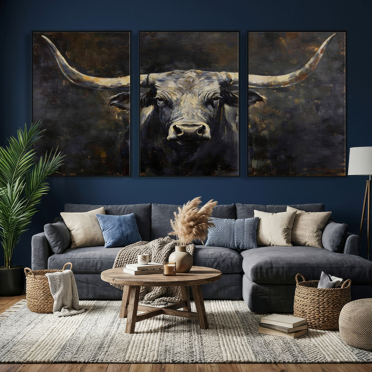 Rustic Longhorn Bull Wall Art Canvas Print – Vintage Western