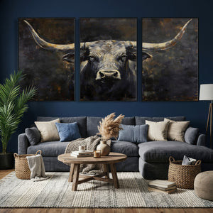 Rustic Longhorn Bull Wall Art Canvas Print – Vintage Western