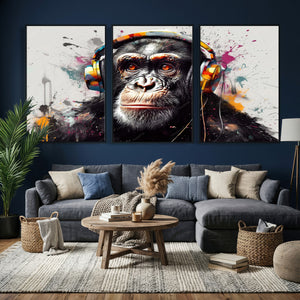 Dj Monkey Wall Art Canvas Print – Colorful Pop Art Banksy
