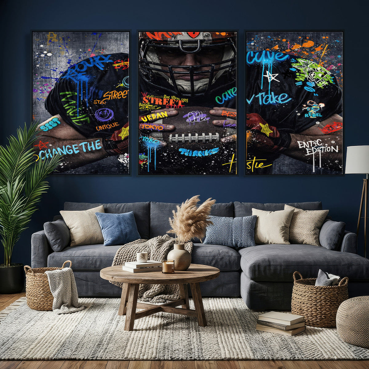 Graffiti American Football Player Street Art Wall Art Canvas