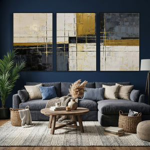 Abstract Gold and Black Wall Art Canvas Print – Modern