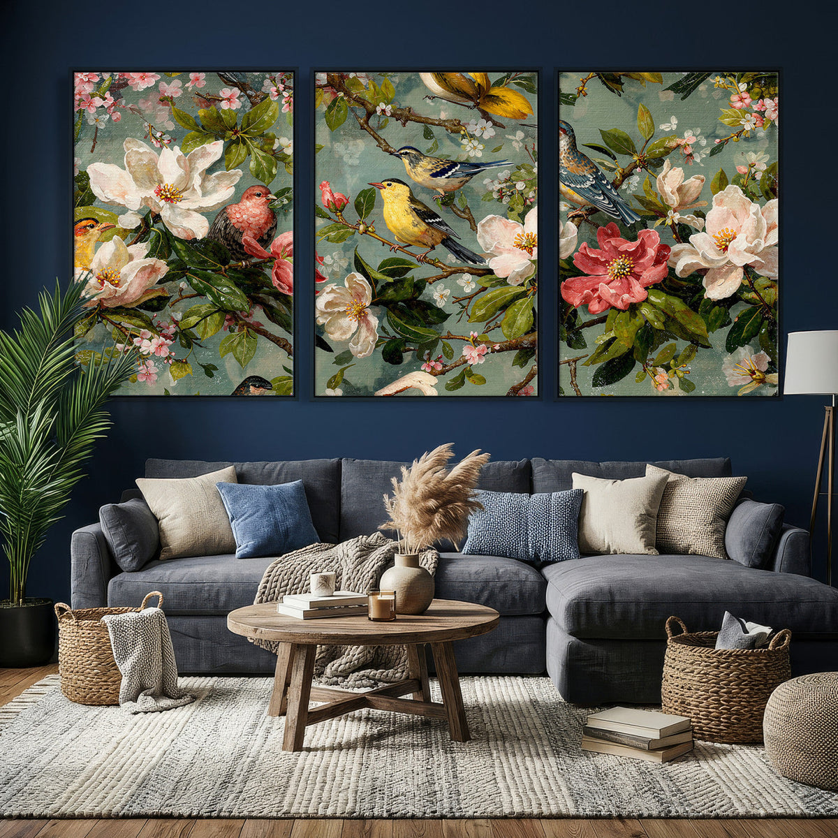 Vintage Birds and Flowers Wide Wall Art: Extra Large