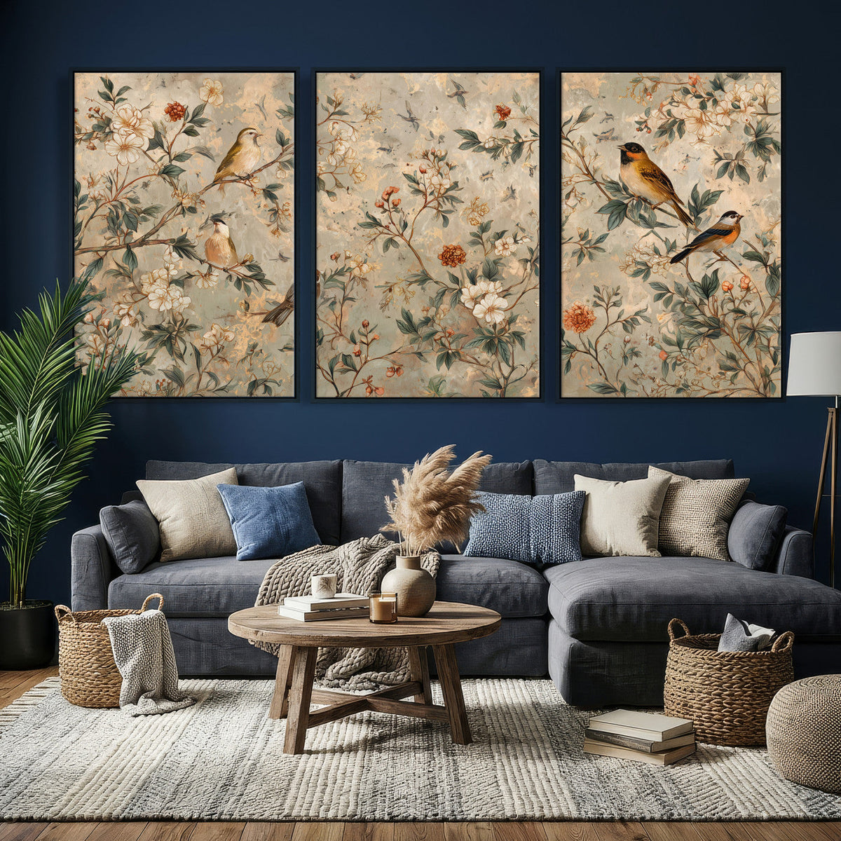 Vintage Birds and Flowers Wall Art Canvas Print, Botanical