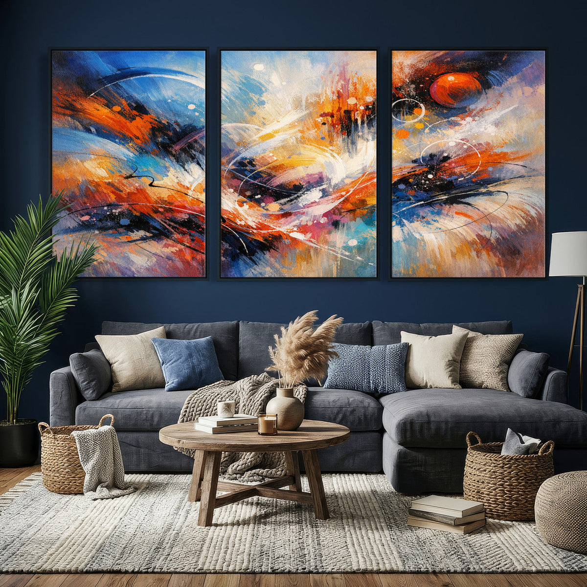 Lyrical Abstraction Wall Art Canvas Print, Orange Blue