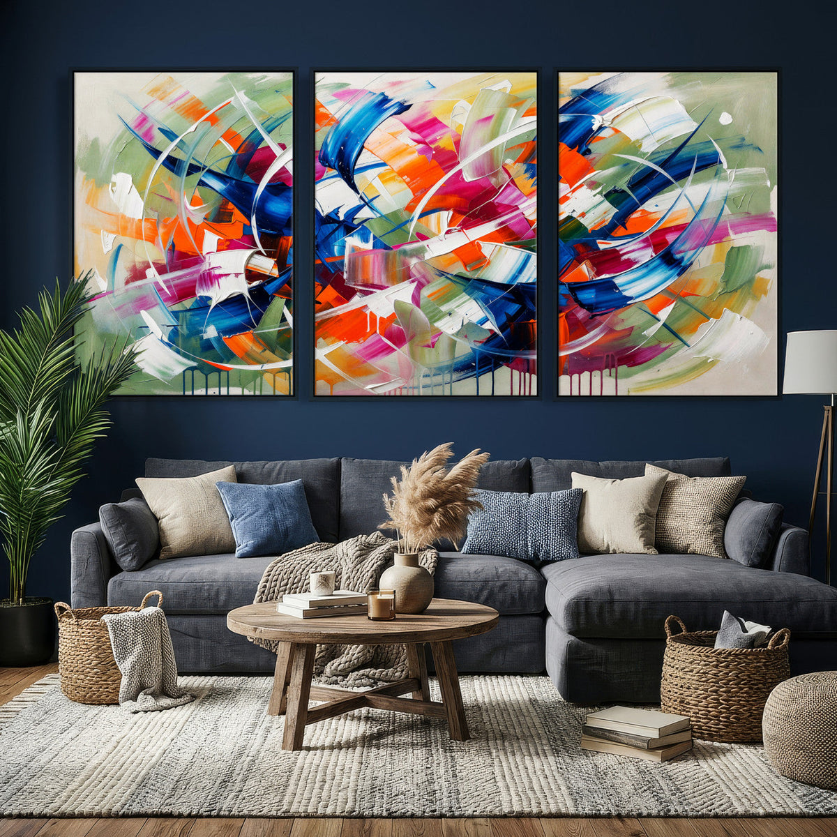 Geometric Abstract Wall Art Canvas Print, Orange Blue
