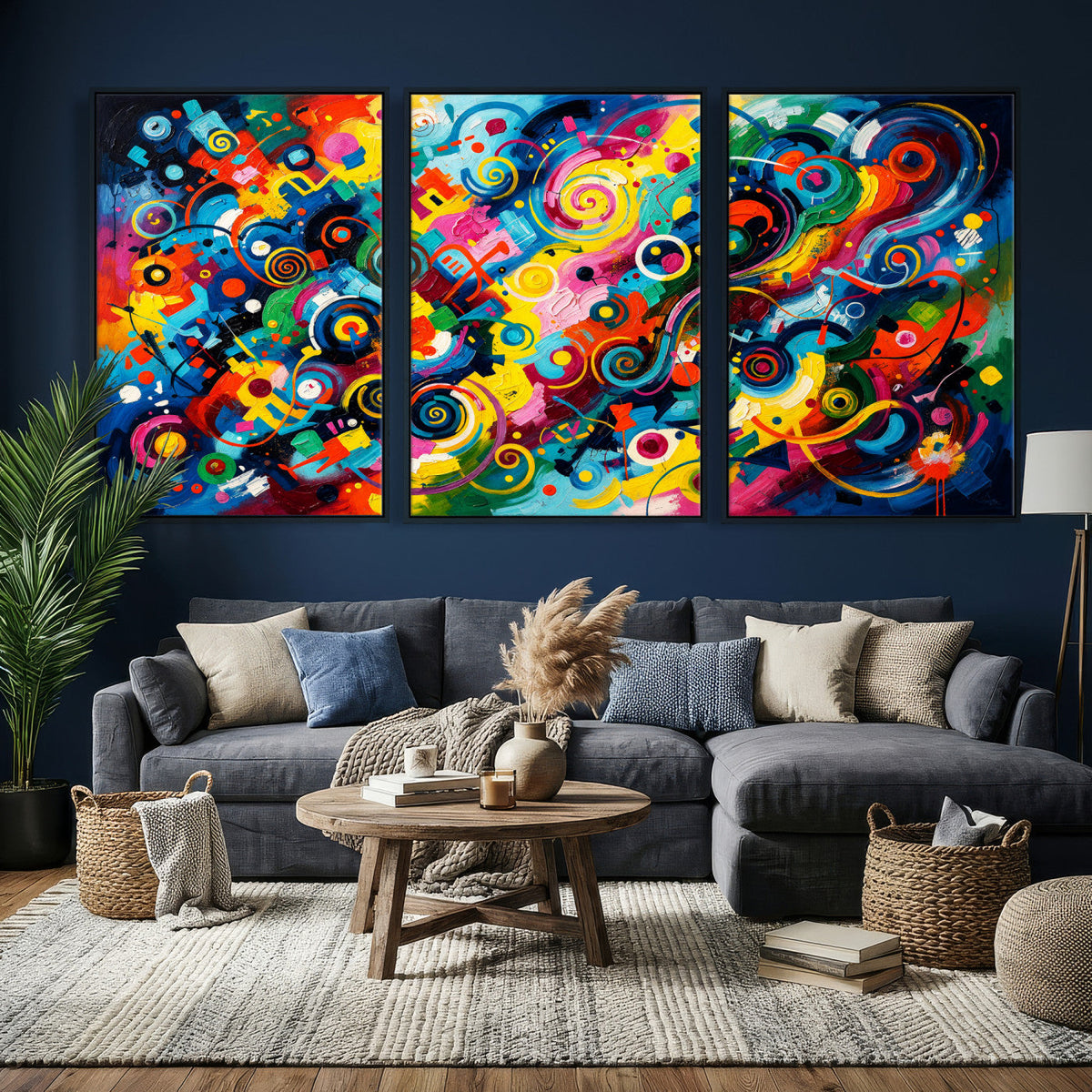 Geometric Abstract Wall Art Canvas Print, Bold Color