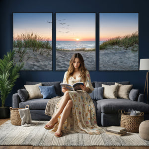 Sandy Dune Path Sunset Canvas Wall Art — Seagulls Beach