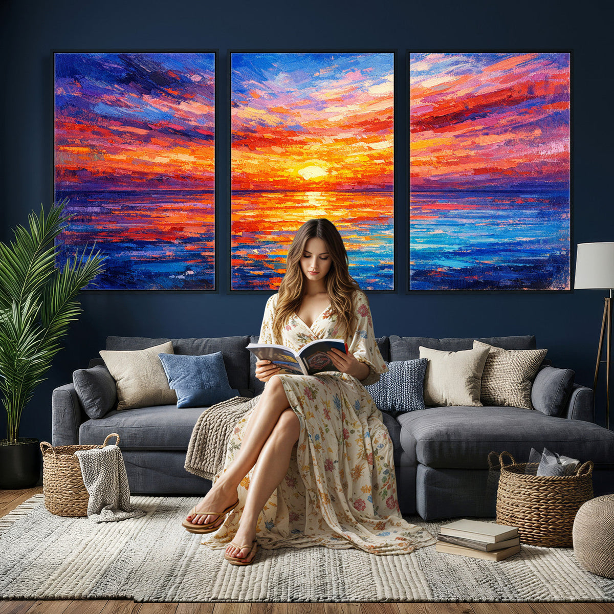 Colorful Knife Ocean Sunset Canvas — Orange Pink Teal