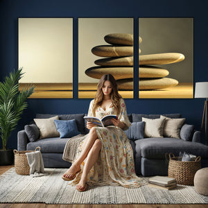 Zen Stone Wall Art Canvas Print, Balanced Rock Stack Framed