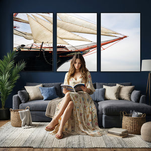 Sailboat Wall Art Canvas Print, Vintage Ship Bow Framed