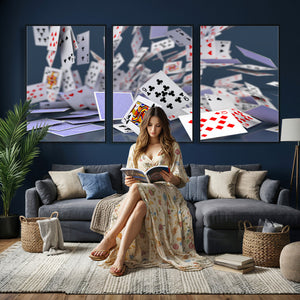 Playing Cards Canvas Wall Art | Casino Game Room Decor,