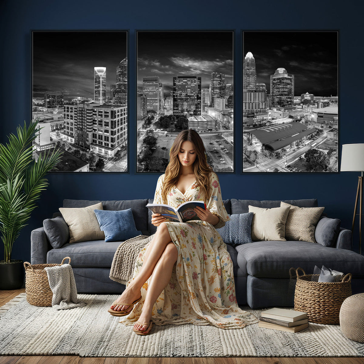 Charlotte Skyline Canvas Wall Art Print – North Carolina Cityscape Photography Print