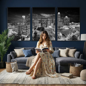 Charlotte Skyline Canvas Wall Art Print – North Carolina Cityscape Photography Print