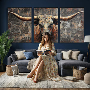 Texas Longhorn Skull Canvas Wall Art Rustic Western Decor Print