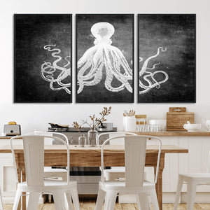 Black White Octopus Wall Art Canvas Print