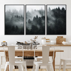 Foggy Forest Wall Art Canvas Print | 3 Panel Large Misty