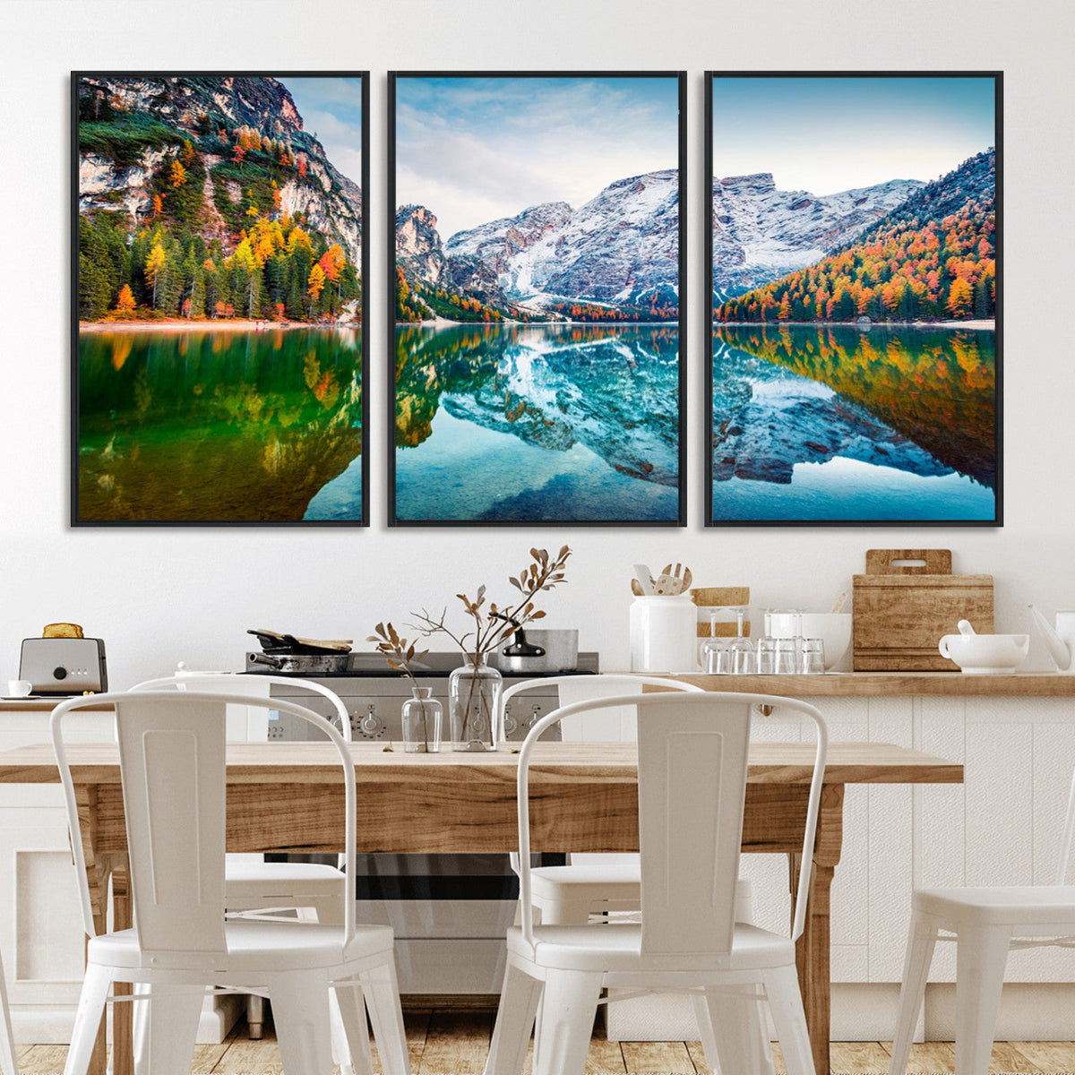 Spectacular autumn view of Braies Lake Wall Art Canvas Print