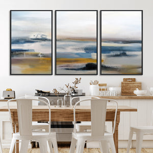 Abstract Landscape Wall Art Canvas | 3 Panel Modern Blue,