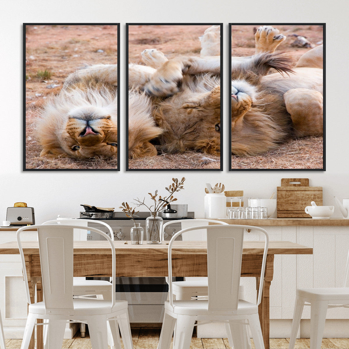 Lion Pair Wall Art Canvas Print – Framed Wildlife Scene with