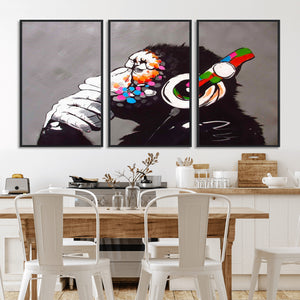 Dj Monkey Listening to Music Wall Art Print | Banksy Monkey