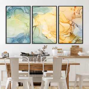 Green and Yellow Marble Fluid Effect Wall Art, Green and