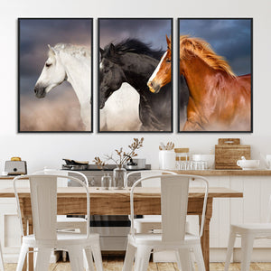 Animal Wall Art Three Horses Farmhouse Art Canvas, Framed