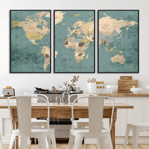 Classic World Map Canvas Print – Framed Vintage Map Wall