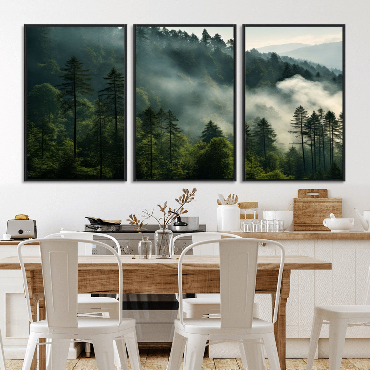 Misty Forest Wall Art Premium Canvas Print a Foggy and